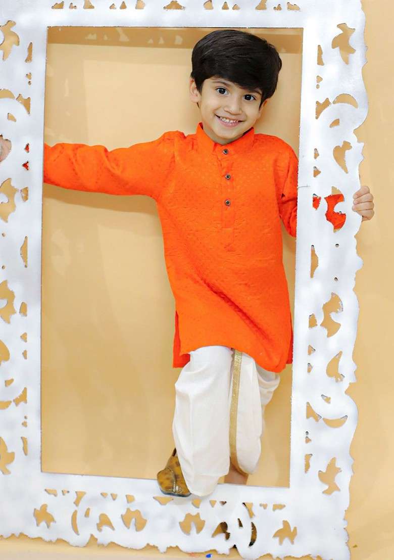 Boys Mandarin Collar Kurta With Dhoti Pants - Indya