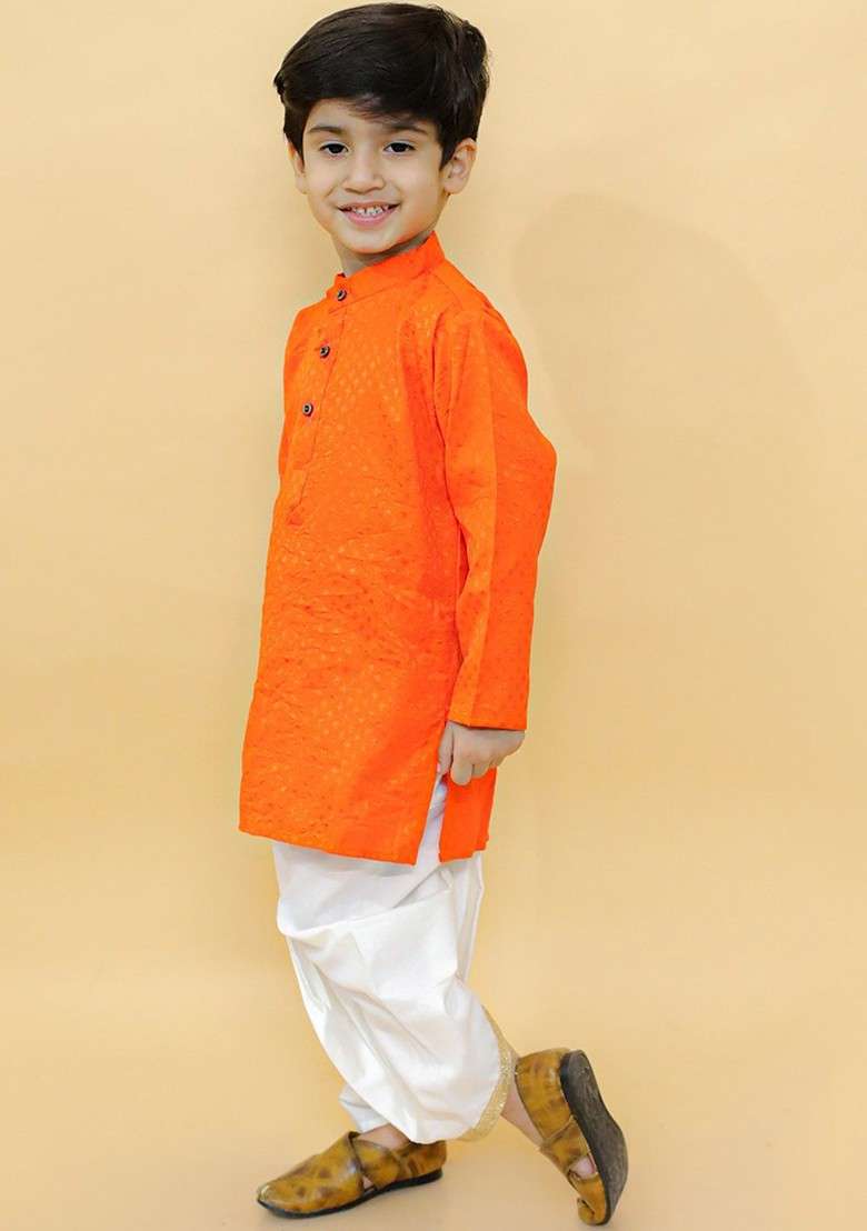 Boys Mandarin Collar Kurta With Dhoti Pants - Indya