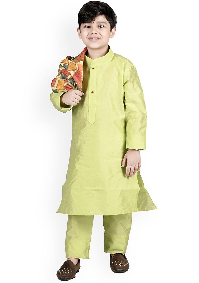 Boys Mandarin Collar Regular Kurta With Pyjamas And Printed Nehru Jacket - Indya