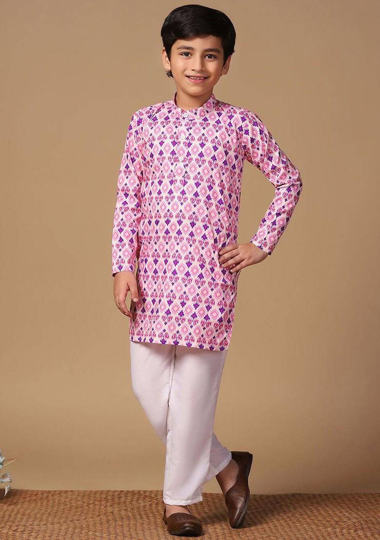 Boys Printed Kurta With Pyjama - Indya
