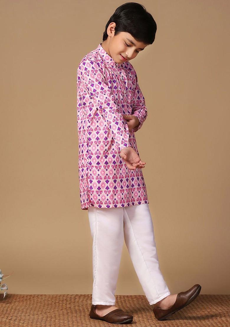 Boys Printed Kurta With Pyjama - Indya