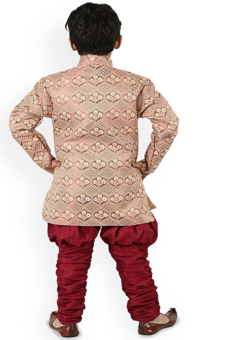Boys Floral Printed Mandarin Collar Straight Kurta With Patiala - Indya