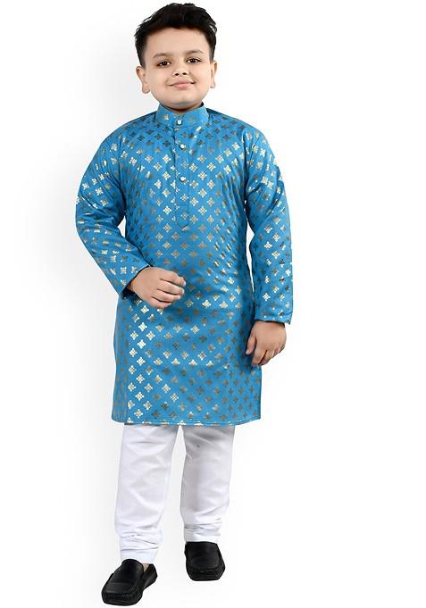 Boys Ethnic Motifs Printed Regular Kurta Set With Pyjamas — view on Indya