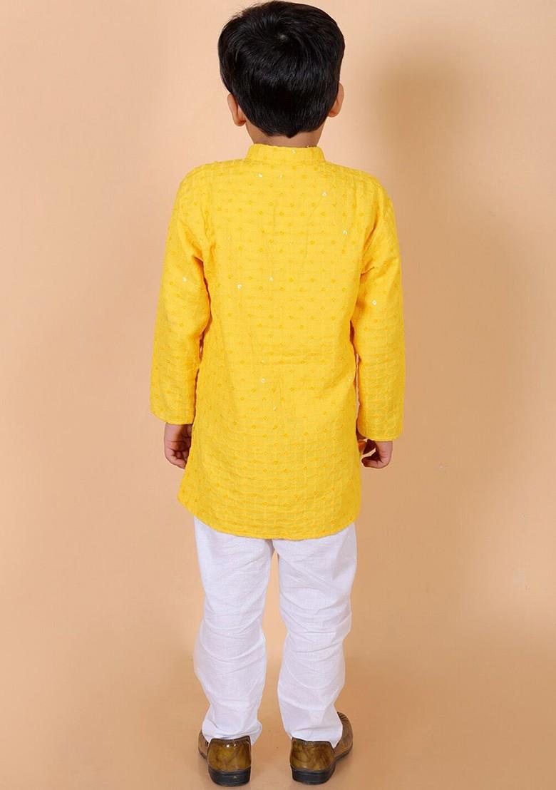 Boys Embroidered Regular Sequinned Pure Cotton Kurta With Pyjamas - Indya