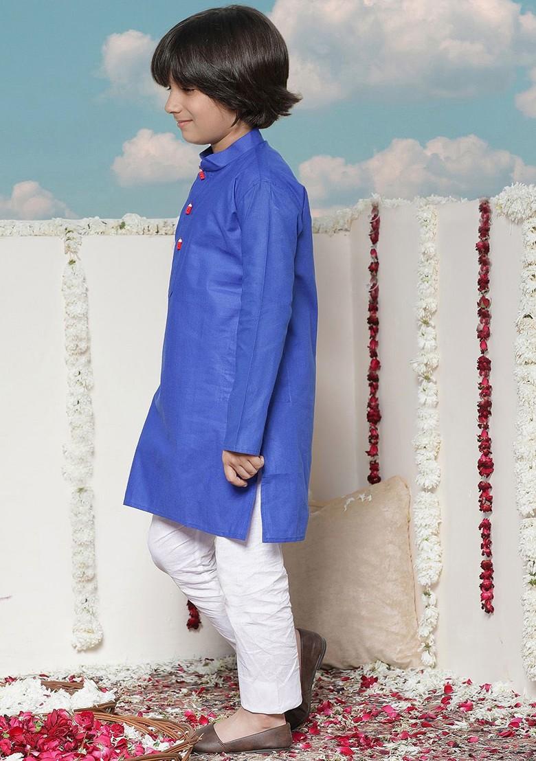 Boys Long Sleeves Kurta With Pyjamas - Indya