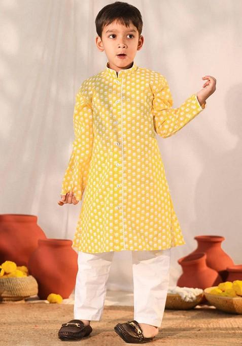 Boys Ethnic Motifs Printed Regular Kurta With Pyjamas — view on Indya