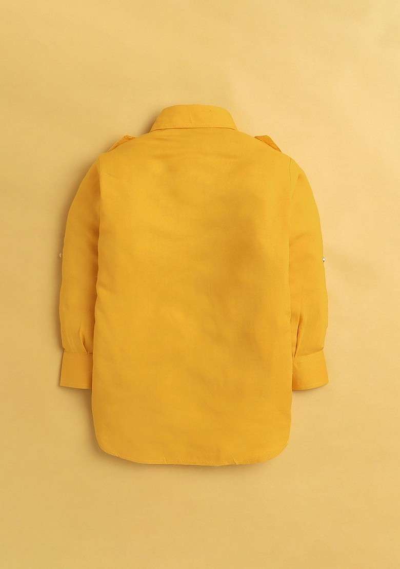 Boys Shirt Collar Pathani Kurta With Pyjamas - Indya
