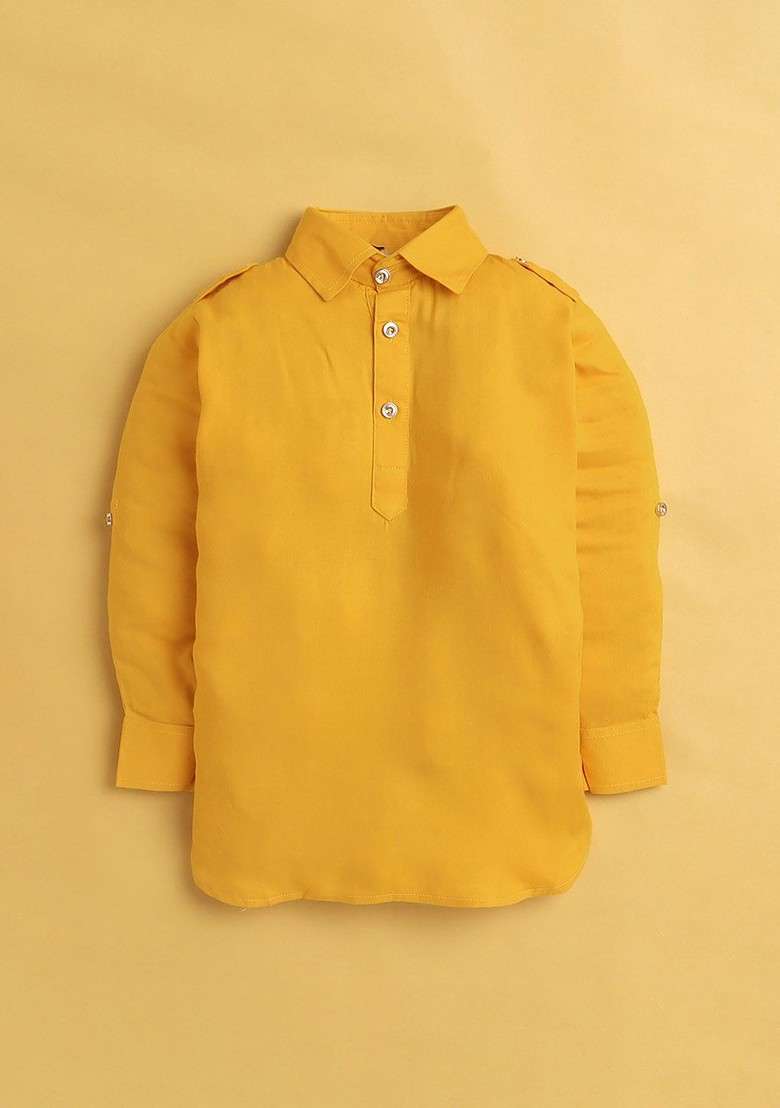 Boys Shirt Collar Pathani Kurta With Pyjamas - Indya