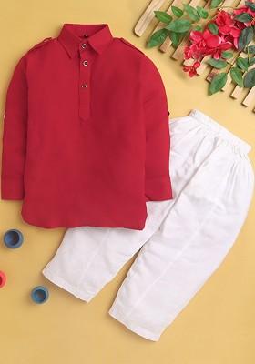 Boys Shirt Collar Pathani Kurta With Pyjamas