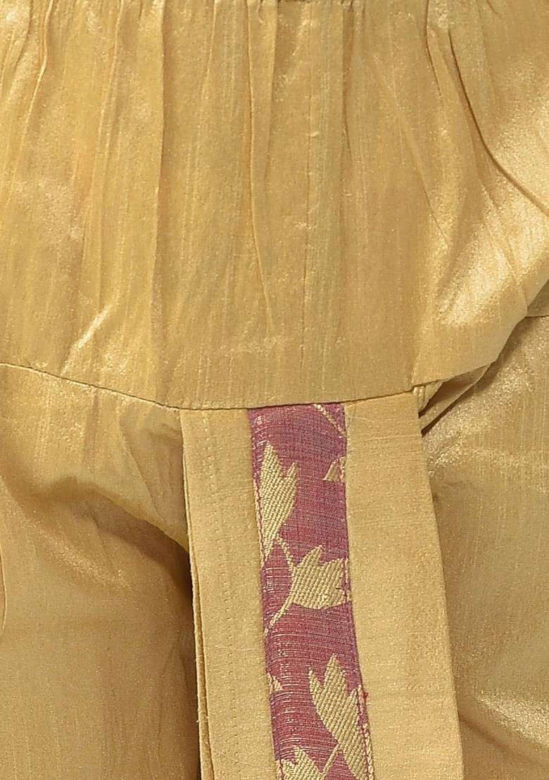 Boys Floral Woven Design Zari Regular Silk Cotton Kurta With Dhoti Pants - Indya