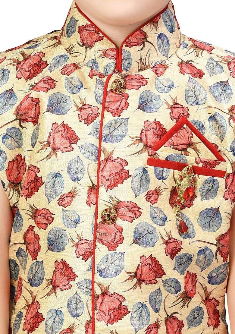 Boys Floral Printed Straight Kurta With Dhoti Pants - Indya