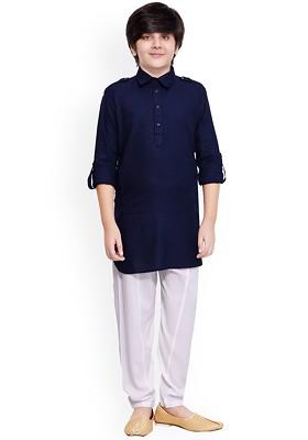 Boys Shirt Collar Pathani Kurta With Pyjamas
