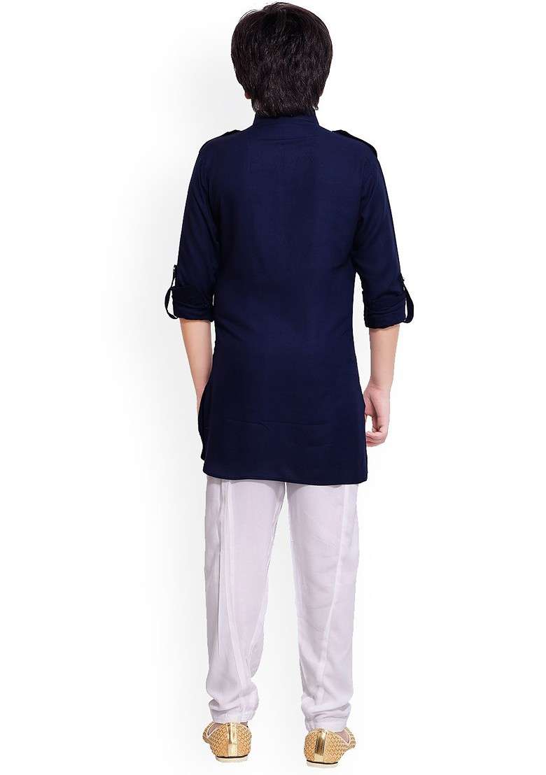 Boys Shirt Collar Pathani Kurta With Pyjamas - Indya
