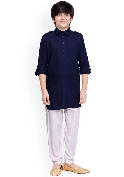 Boys Shirt Collar Pathani Kurta With Pyjamas — view on Indya