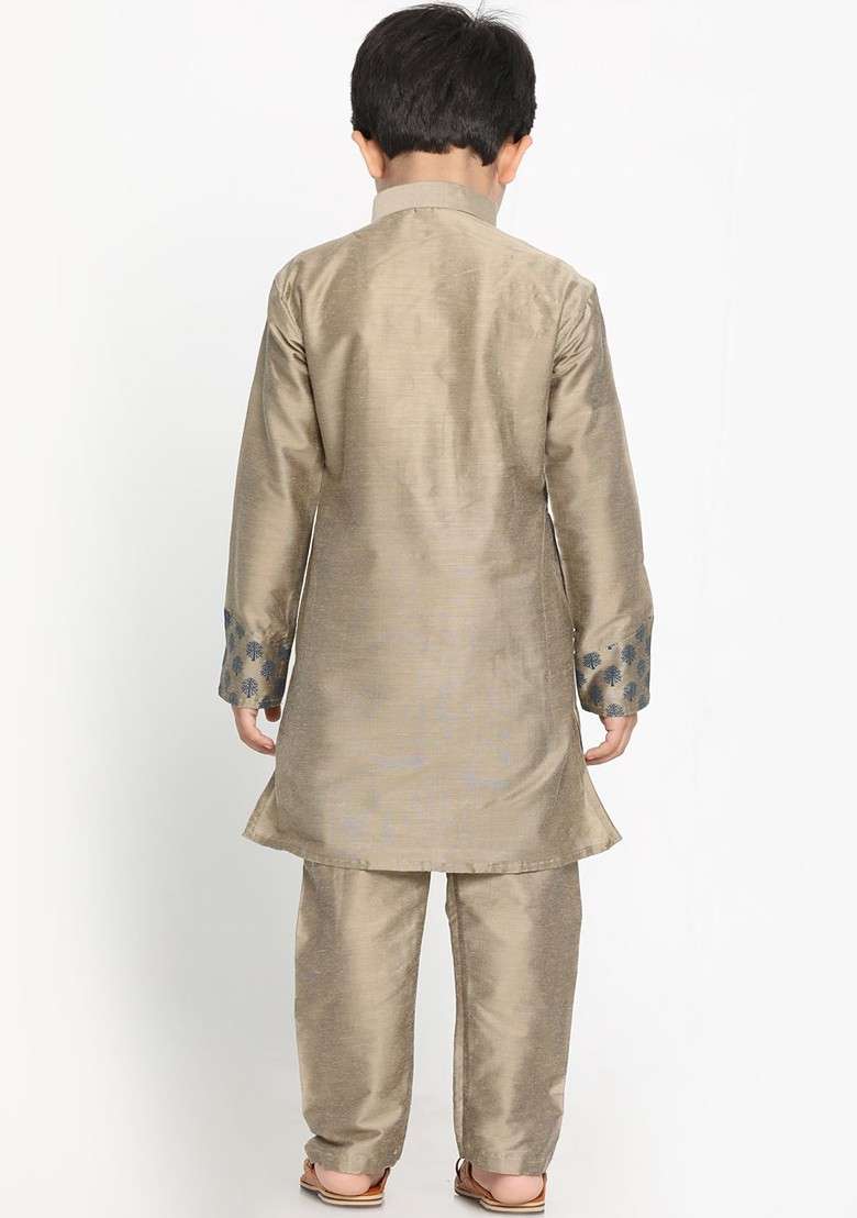 Boys Ethnic Motifs Mandrain Collar Angrakha Kurta Set - Indya