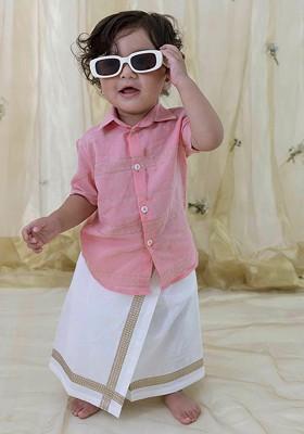 Boys Pure Cotton Striped Shirt And Veshti