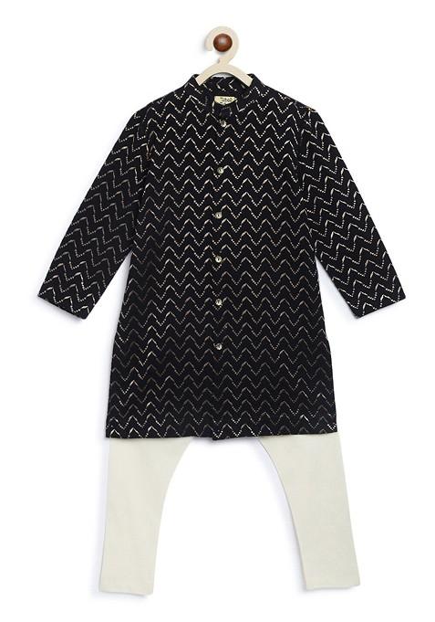 Boys Embroidered Regular Pure Cotton Kurta With Pyjamas