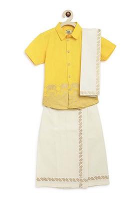 Boys Yellow And Cream Coloured Printed Shirt And Vesti