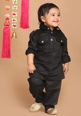 Boys Black Pure Cotton Kurta With Pyjamas