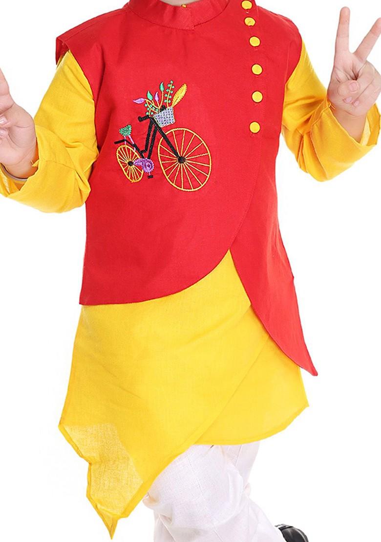 Boys Mandarin Collar Kurta With Trousers - Indya