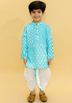 Boys Floral Printed Regular Pure Cotton Kurta With Dhoti Pants