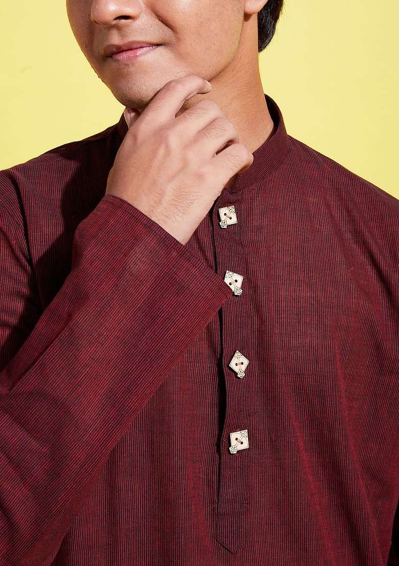 Boys Maroon Pure Cotton Kurta With Trouser - Indya