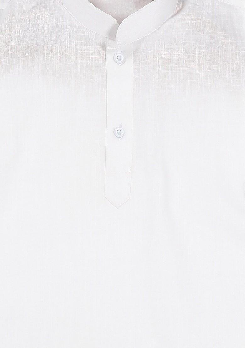 Boys White Pure Cotton Solid Kurta Pyjama Set - Indya