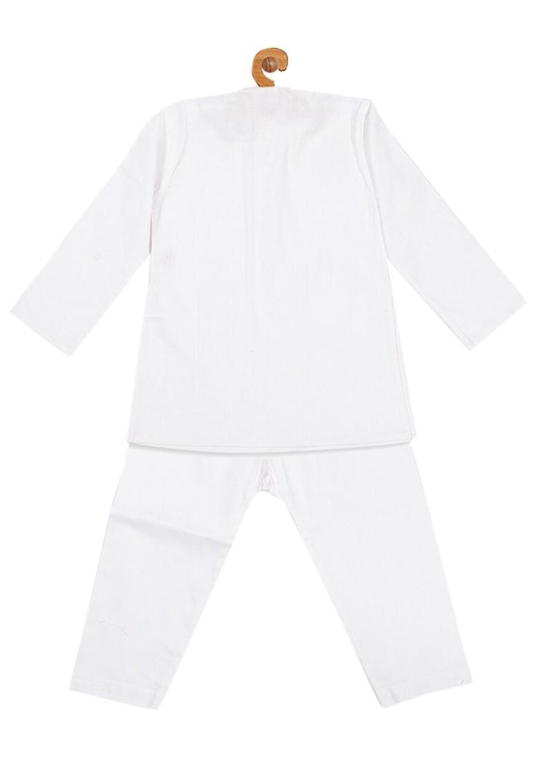 Boys White Pure Cotton Solid Kurta Pyjama Set - Indya