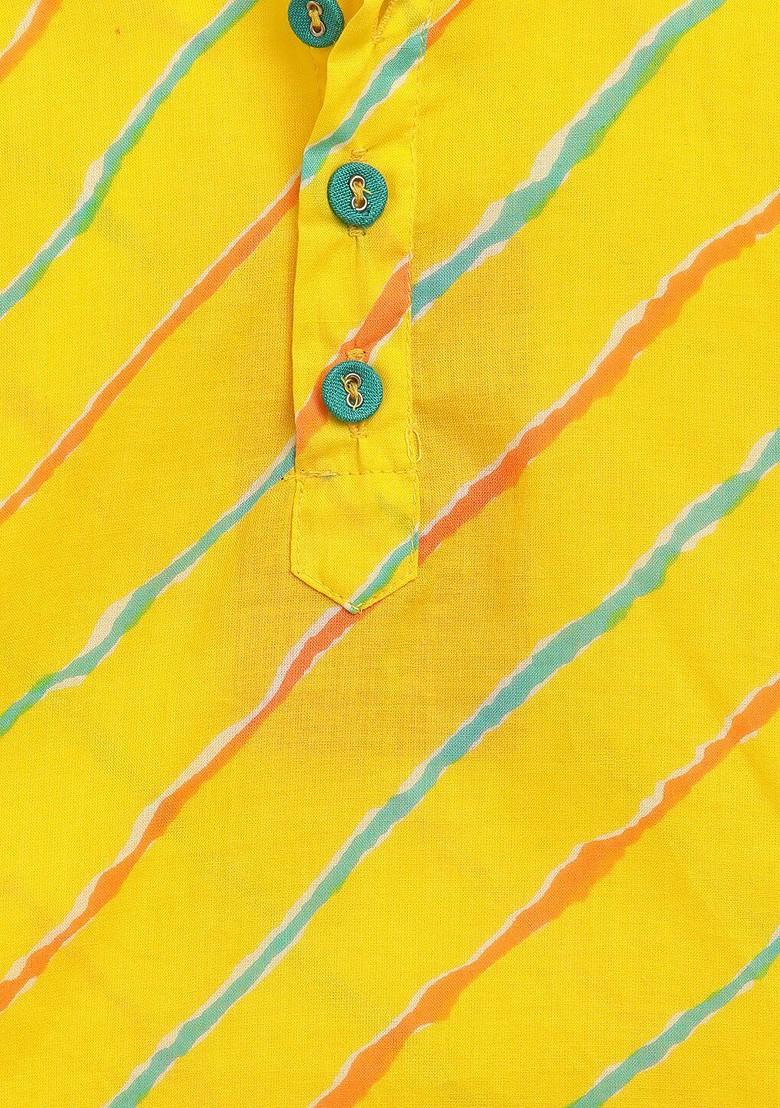 Yellow Printed Cotton Kurta Dhoti Set For Boys - Indya