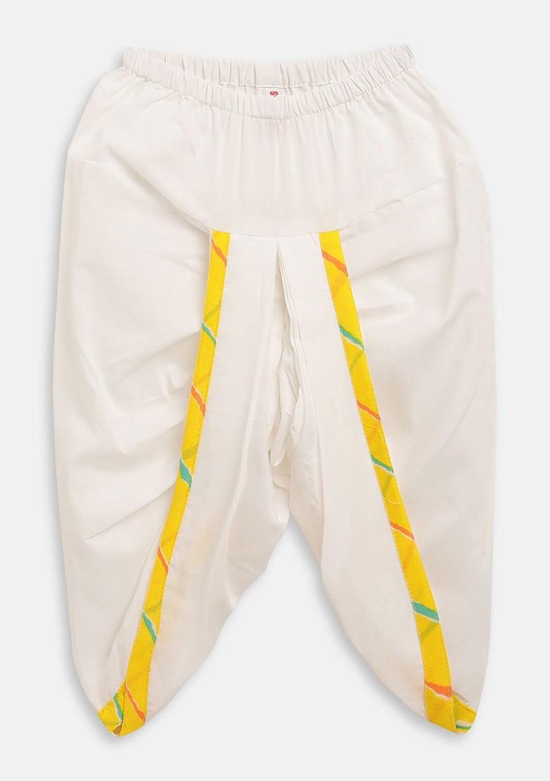 Yellow Printed Cotton Kurta Dhoti Set For Boys - Indya