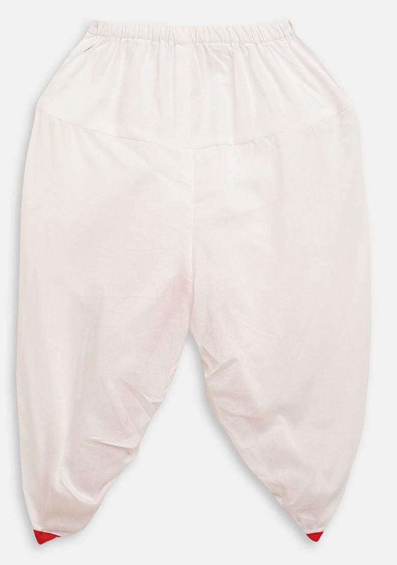 Red Printed Cotton Kurta Dhoti Set For Boys - Indya