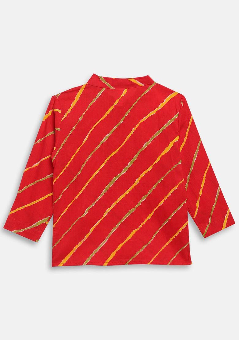 Red Printed Cotton Kurta Dhoti Set For Boys - Indya