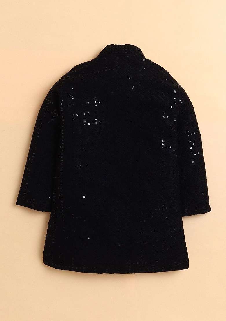 Black Embroidered Blended Kurta Set For Boys - Indya