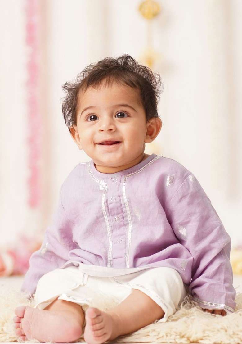Purple Woven Design Cotton Kurta Dhoti Set For Boys - Indya