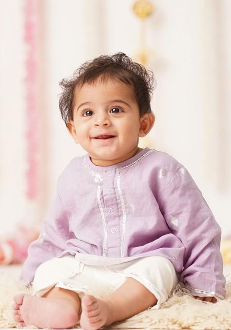 Purple Woven Design Cotton Kurta Dhoti Set For Boys — view on Indya