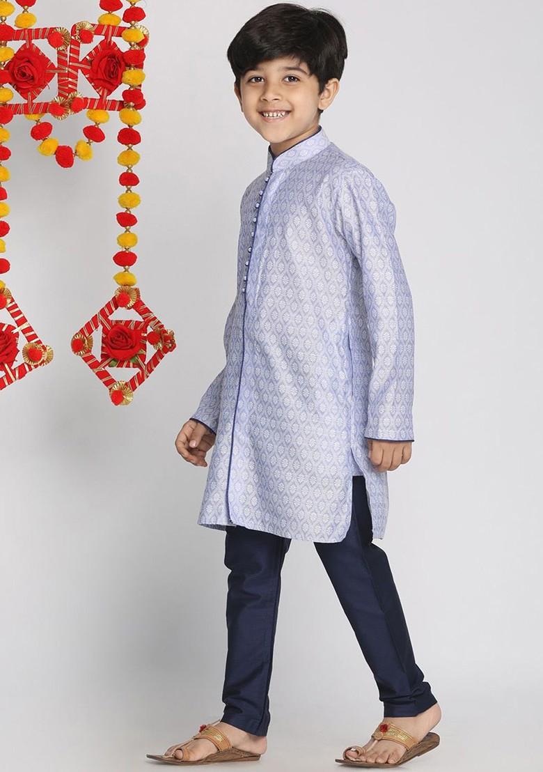 Purple Embroidered Blended Kurta Set For Boys - Indya