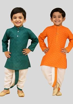 Multi Thread Work Blended Kurta Dhoti Set For Boys