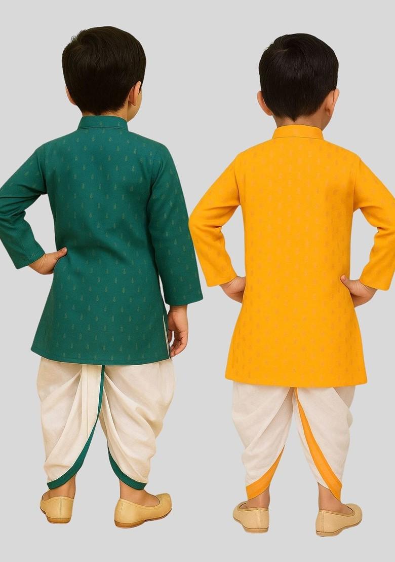 Multi Thread Work Blended Kurta Dhoti Set For Boys - Indya