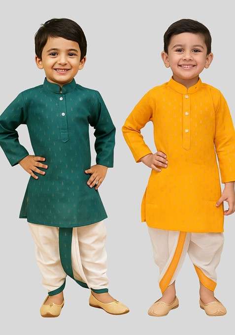 Multi Thread Work Blended Kurta Dhoti Set For Boys