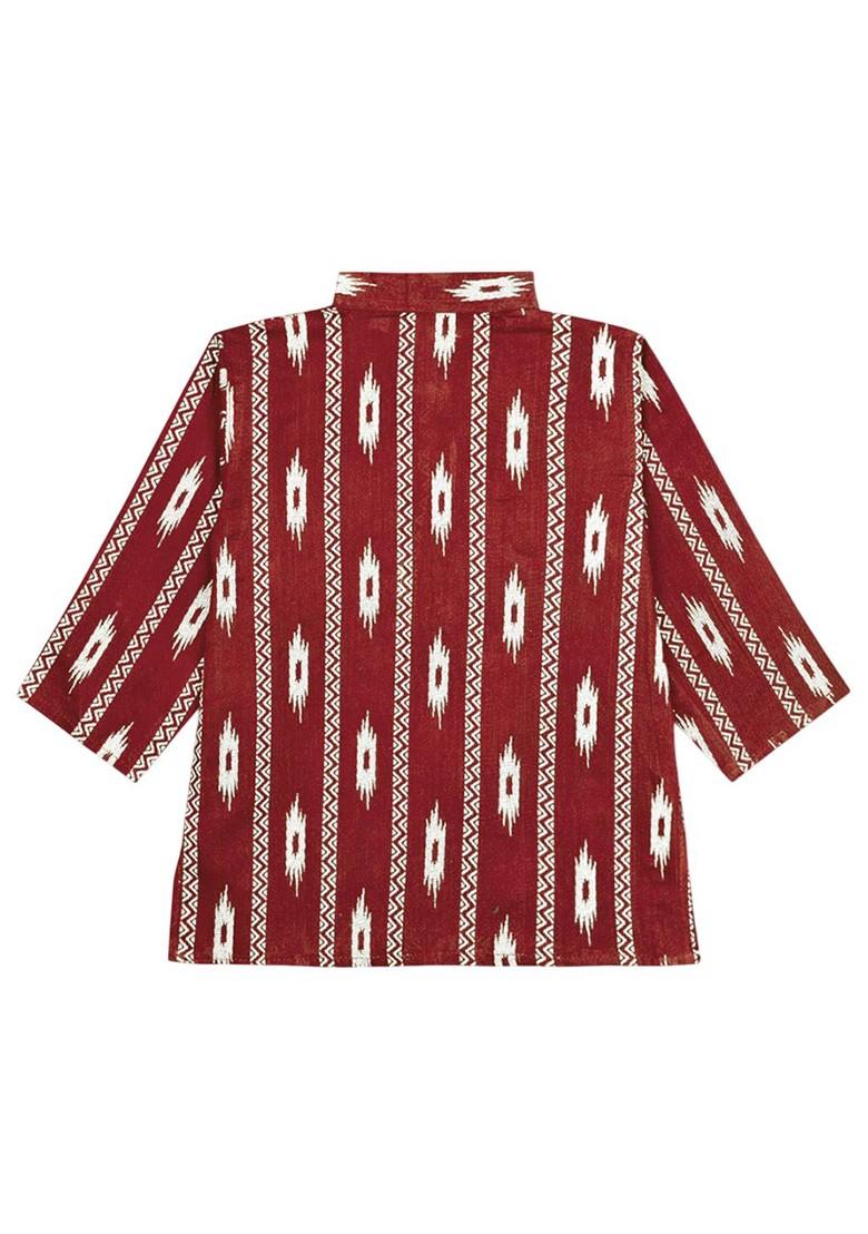 Maroon Printed Blended Kurta Dhoti Set For Boys - Indya
