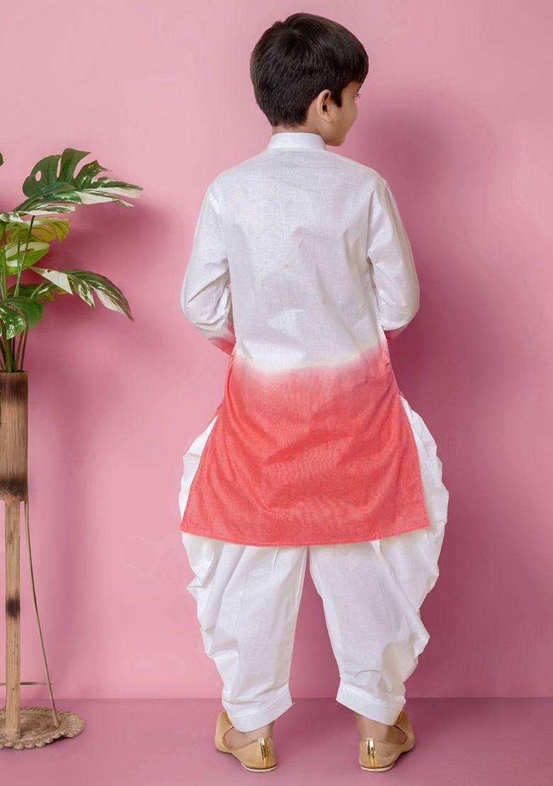 Orange Embroidered Cotton Kurta Set For Boys - Indya
