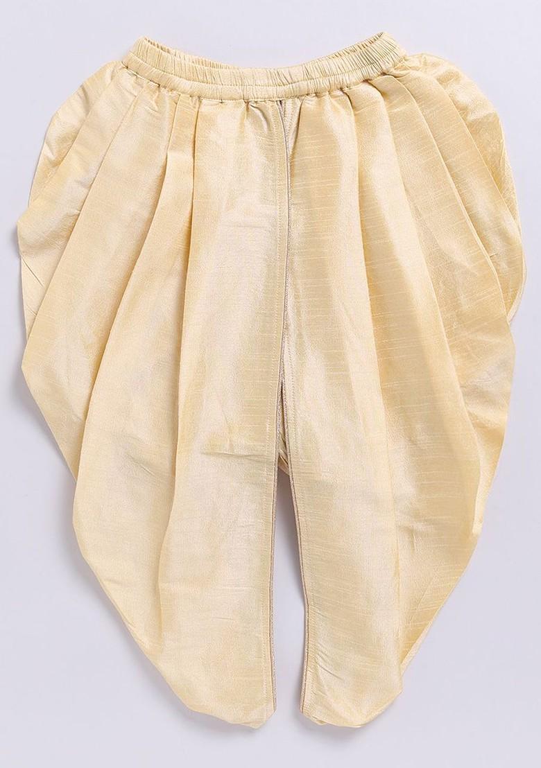 Navy Blue Woven Design Blended Kurta Dhoti Set For Boys - Indya