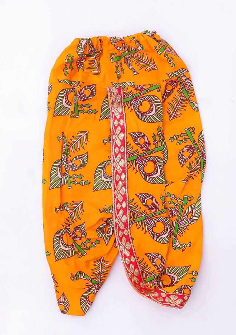 Yellow Printed Cotton Kurta Dhoti Set For Boys - Indya