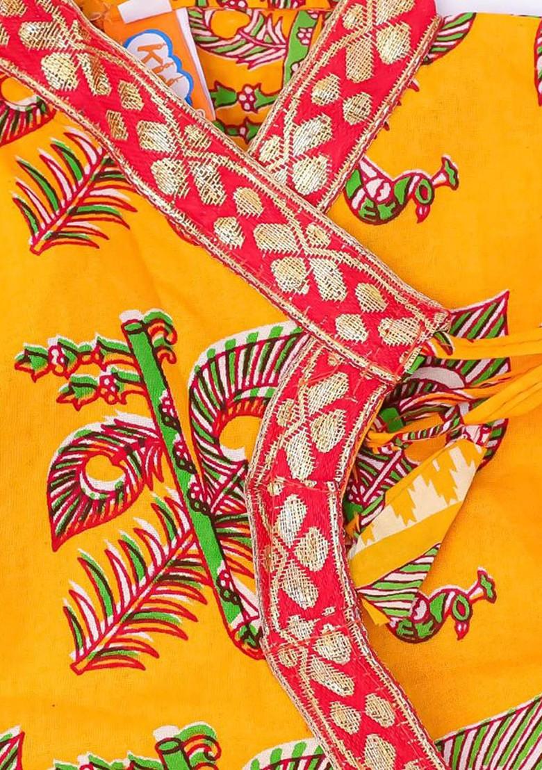Yellow Printed Cotton Kurta Dhoti Set For Boys - Indya