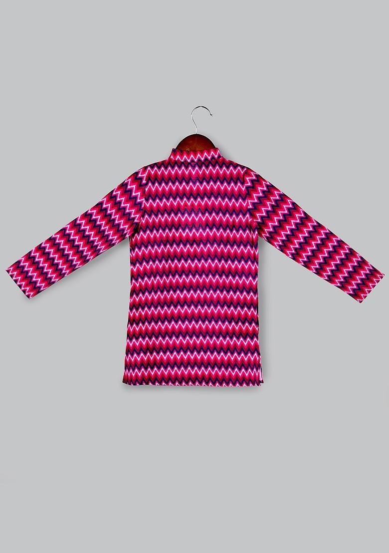 Red Printed Blended Kurta Set For Boys - Indya