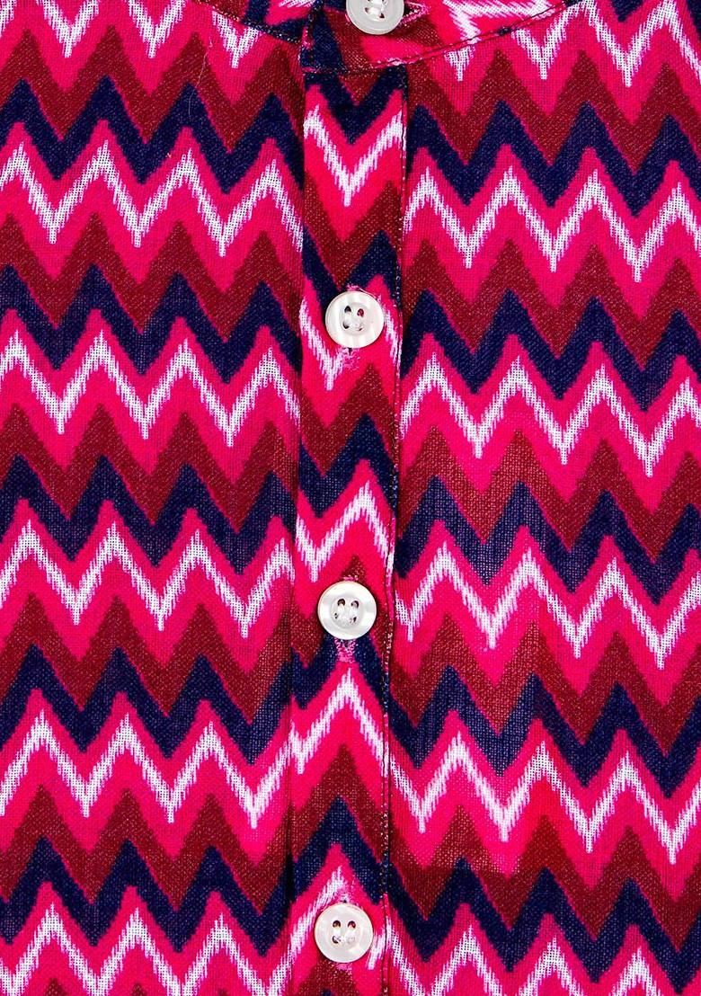 Red Printed Blended Kurta Set For Boys - Indya