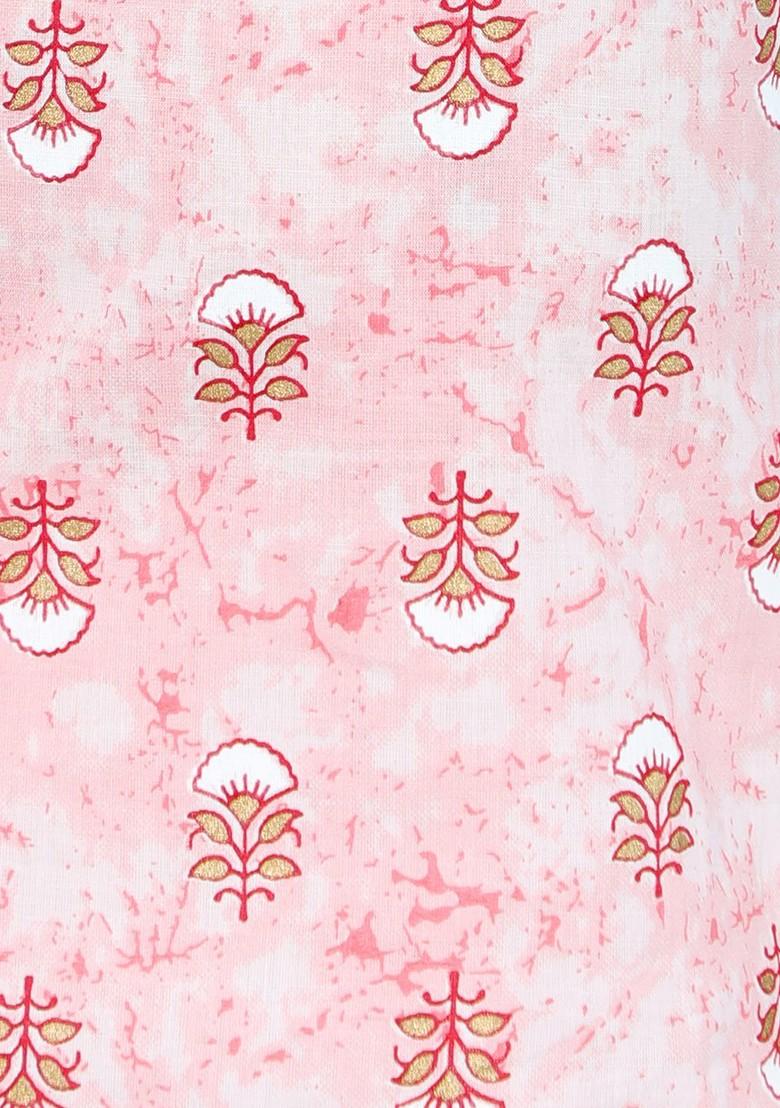 Pink Printed Cotton Kurta Set For Boys - Indya