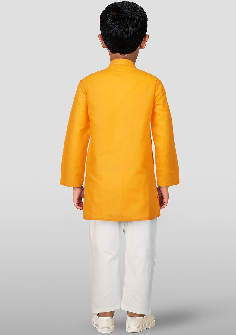 Orange Printed Blended Kurta Set For Boys - Indya