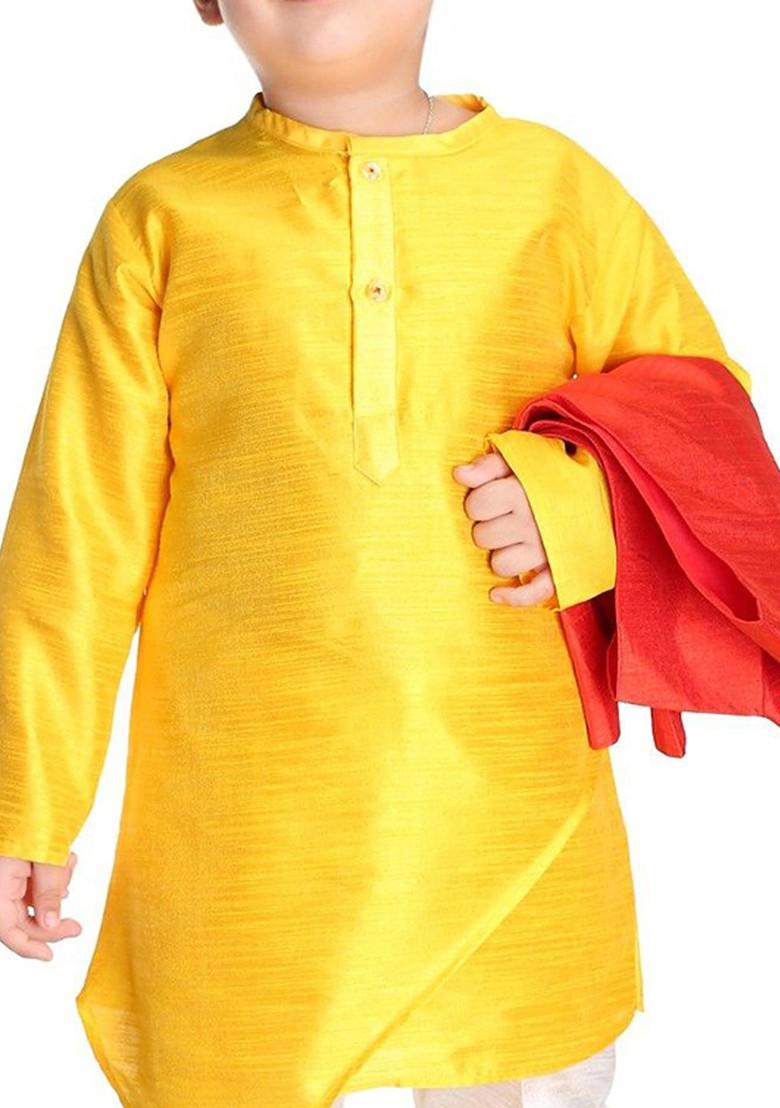 Red Solid Blended Nehru Jacket Set For Boys - Indya