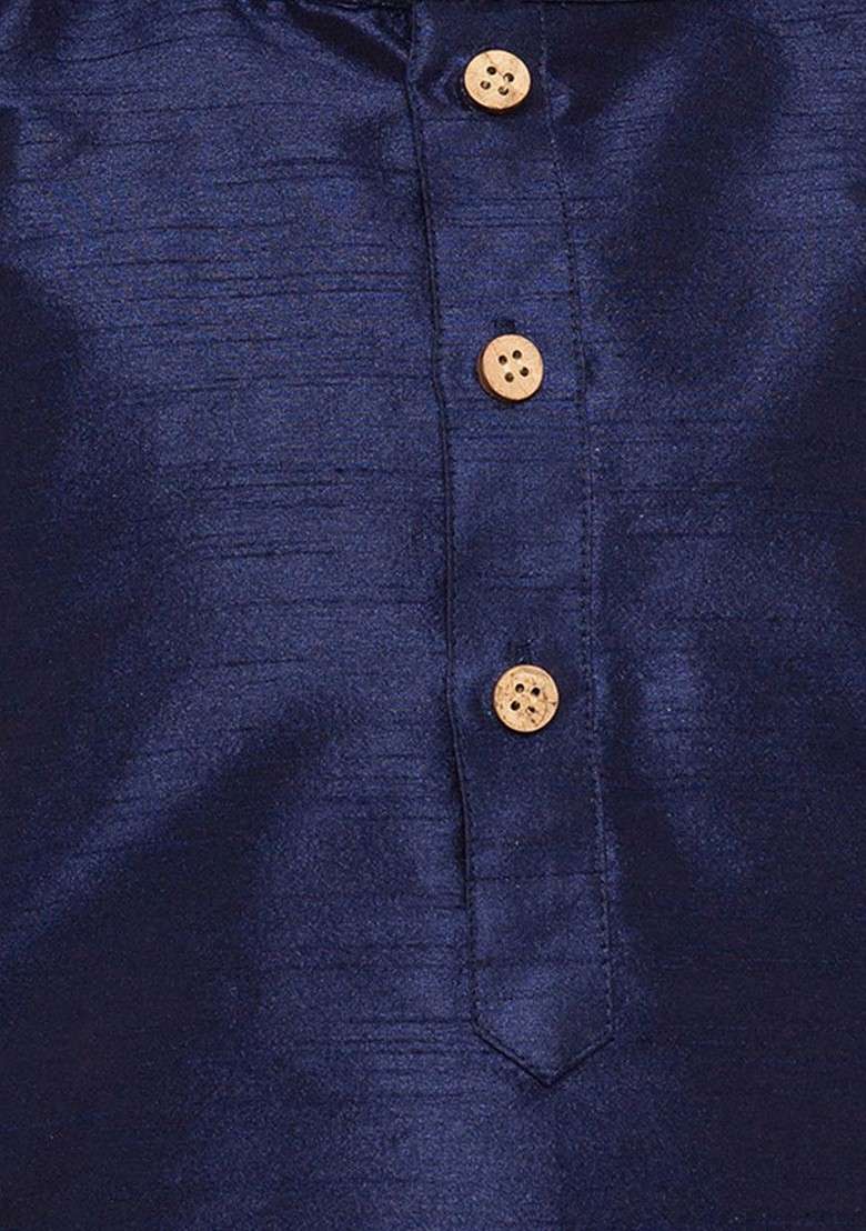 Navy Blue Embroidered Blended Kurta Dhoti Set For Boys - Indya